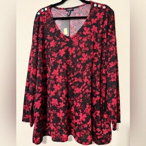 JONES NEW YORK women's size 2X pullover v-neck black floral lightweight sweater